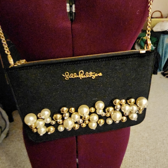 New Lilly Pulitzer Black bag with pearls - Picture 4 of 12